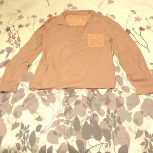 Pink cross front long sleeve blouse